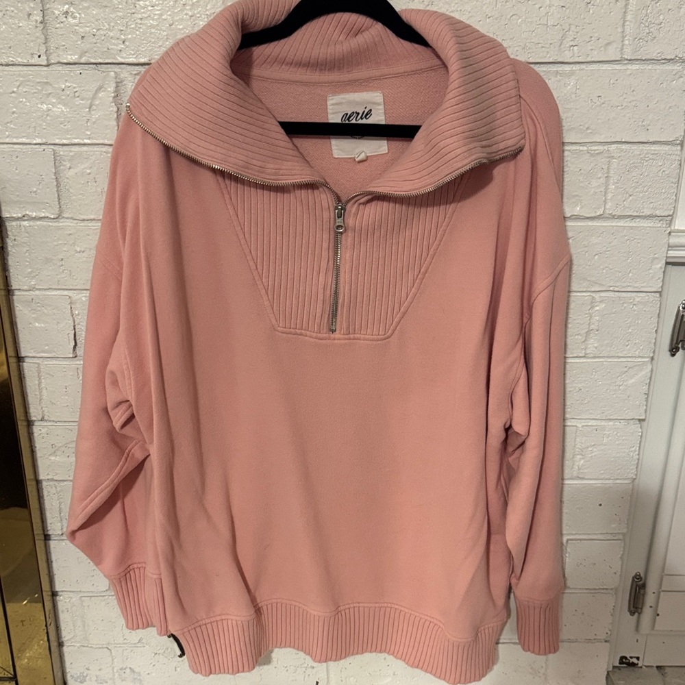 aerie Dusty Pink Half-Zip Funnel Neck Sweater